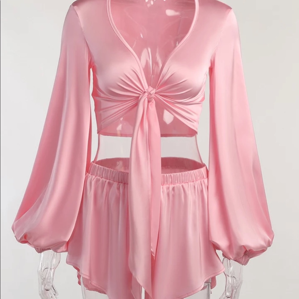 NEW two pieces set pink crop top shorts summer womens M;L - Picture 6 of 16